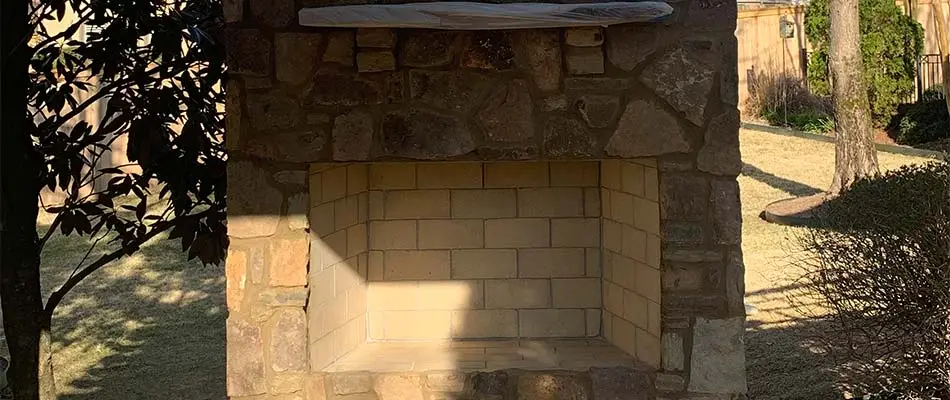 Brick and stone fireplace constructed near Arlington, TN.
