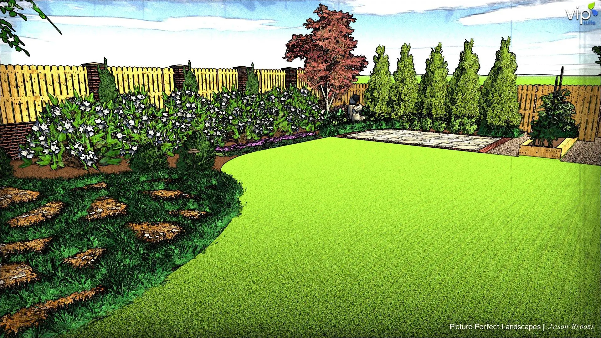 A landscape design rendering done by our landscape designers.