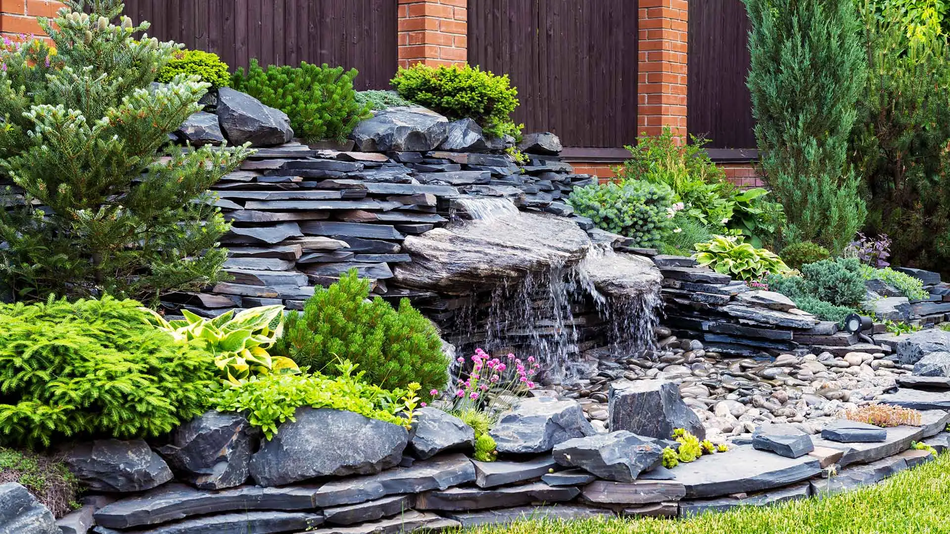 Pondless waterfall feature in Bartlett, TN,