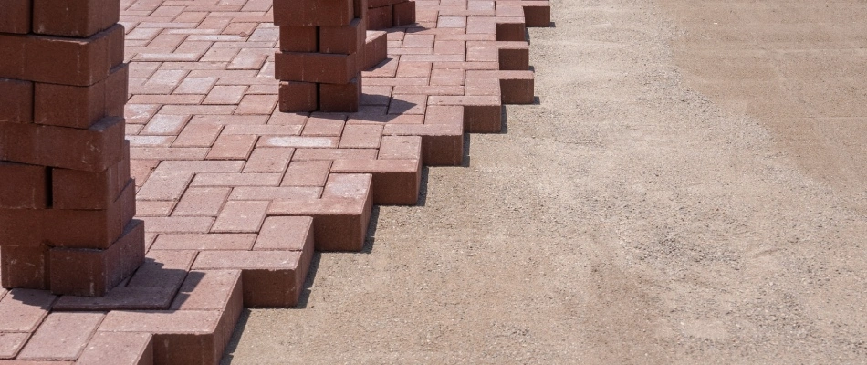 Brick pavers set out to build driveway in Lakeland, TN.