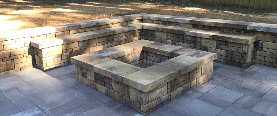 Custom built patio with firepit installed with pavers in Central Gardens, TN.
