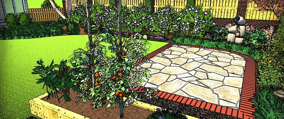 A design rendering of a garden by a home in Bartlett, TN.