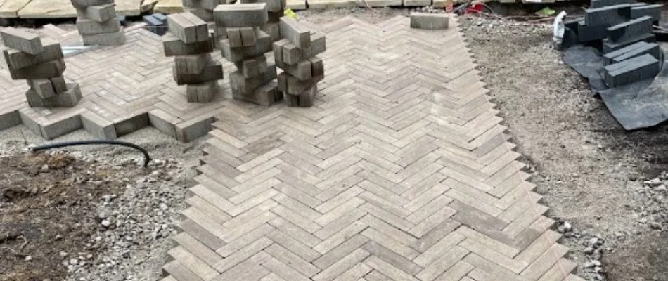 Herringbone paver pattern on a patio in Memphis, TN.
