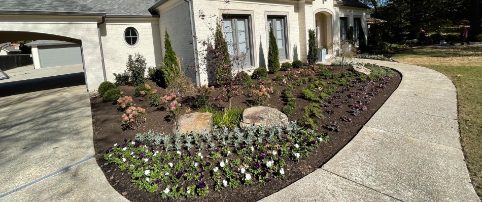 Landscape bed installation with plantings in High Point Terrace, TN.