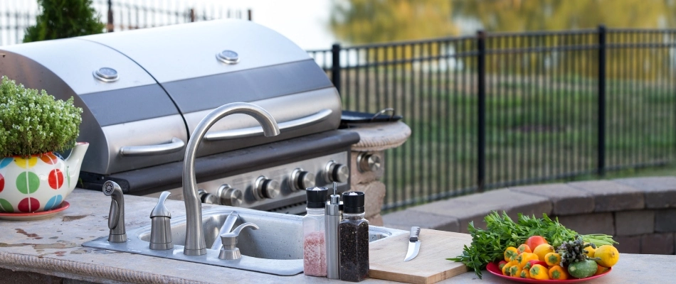 Outdoor kitchen with grill installed in Oakland, TN.