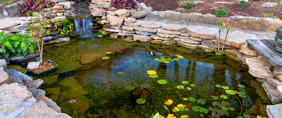 Pond hardscape installed for property in Arlington, TN.