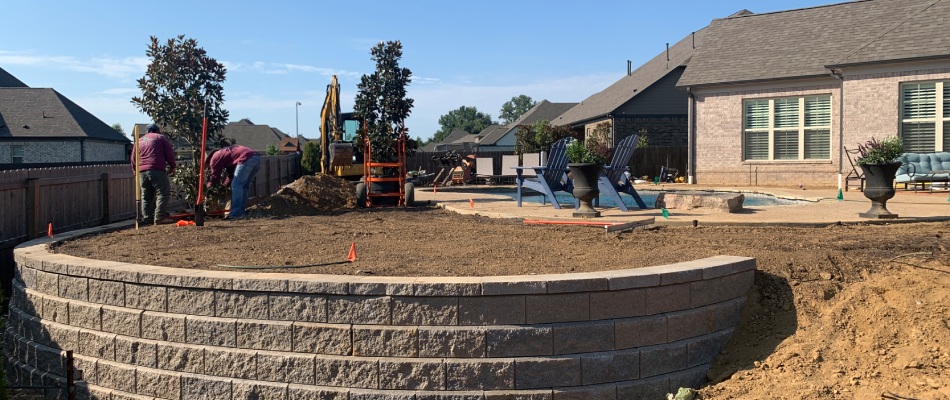 Picture Perfect professionals building retaining wall in Lakeland, TN.