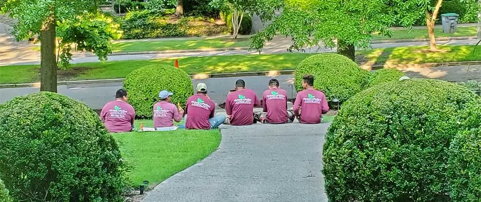 Picture Perfect Landscapes team having lunch at a job in Bartlett, TN.