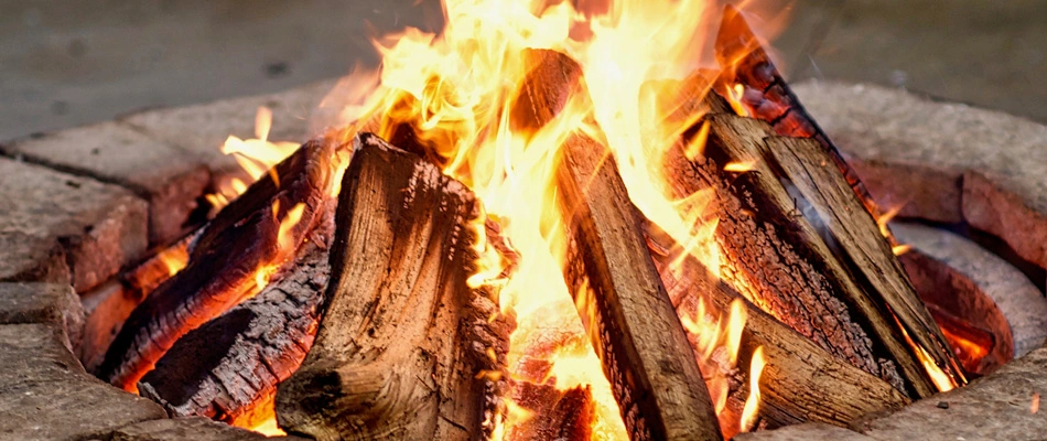 Wood burning flames in a fire pit shown in a property in Cordova, TN.