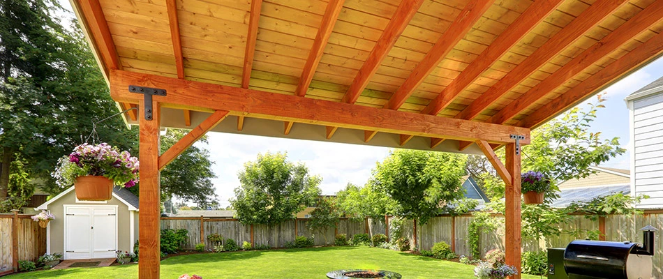 A wooden pavilion built behind a home in Germantown, TN.